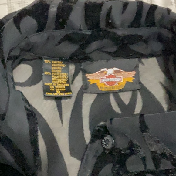 Vintage Harley-Davidson Black Burnout Velvet Sheer Button Front Blouse Size M - Picture 3 of 13